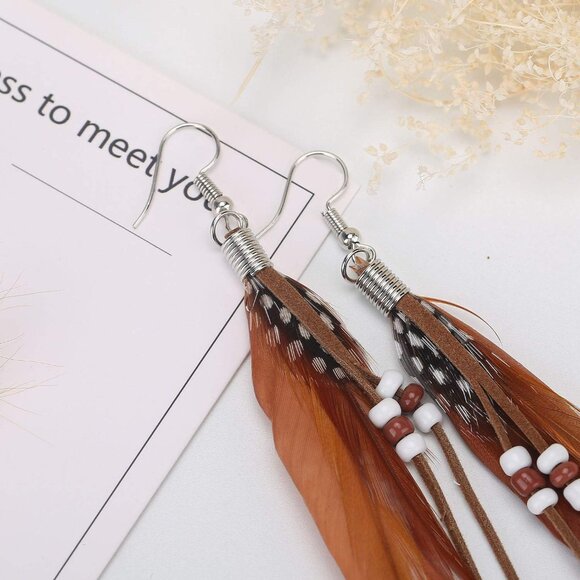 Handcrafted Natural Feather Dangle Earrings - Chic Peacock Design for Gifting - Picture 6 of 7